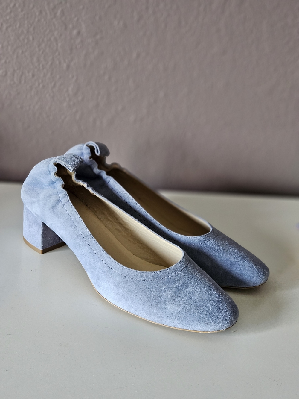 Everlane Powder Blue Suede Block Heel Pumps Size 10.5